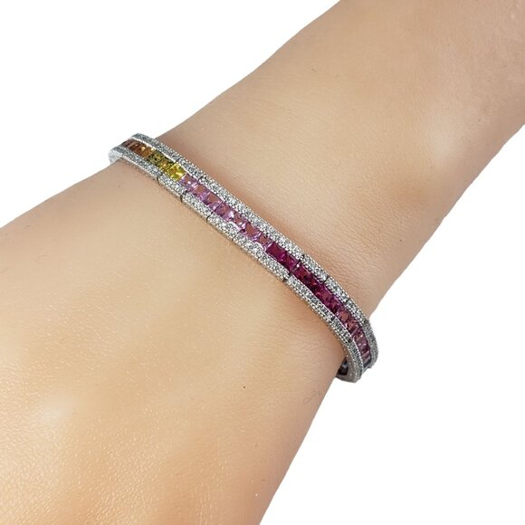 14K Gold Diamond and Multi Sapphire Rainbow Style Bracelet #15240 - Picture 8 of 9